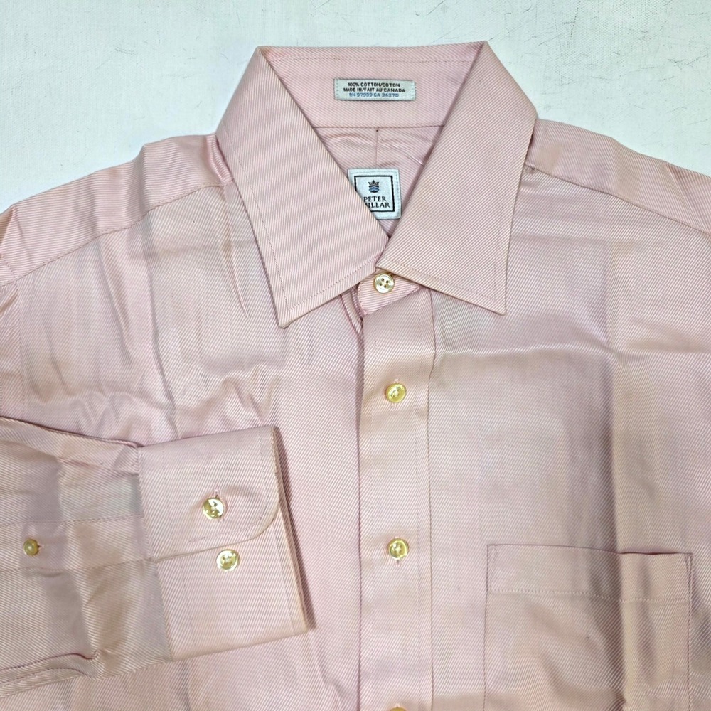 Peter Millar Dress Shirt Mens 15.5 L Pink Herringbone Long Sleeve Button Down
